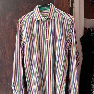 Bugatchi Uomo Mens Striped Shaped Fit Long Sleeve Shirt, Med, Easter Colors